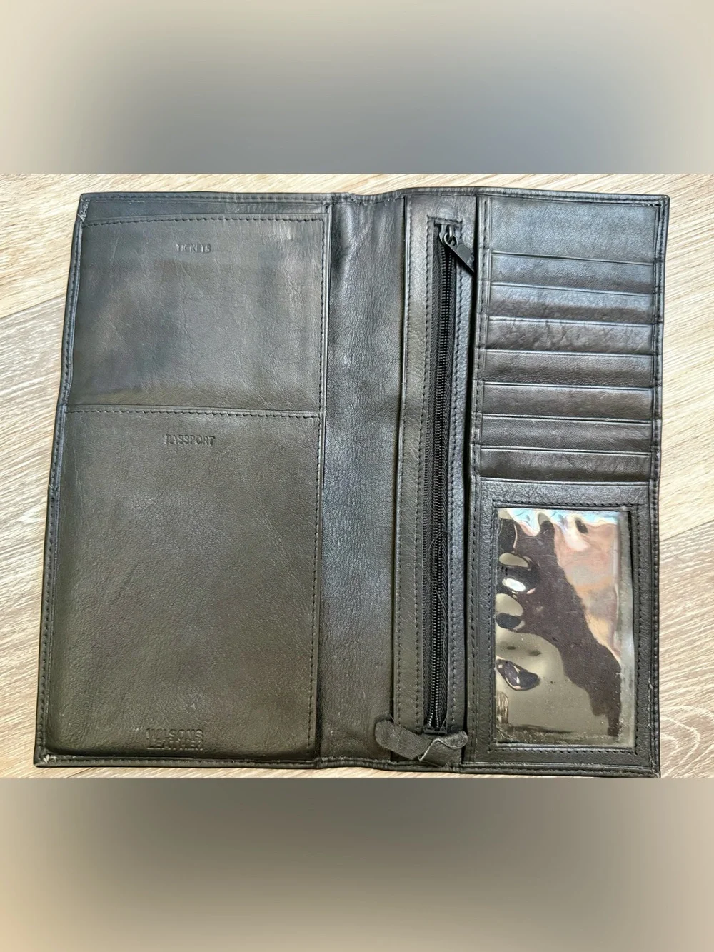 WILSON’S LEATHER Travel Wallet Passport Holder - Genuine Black Leather